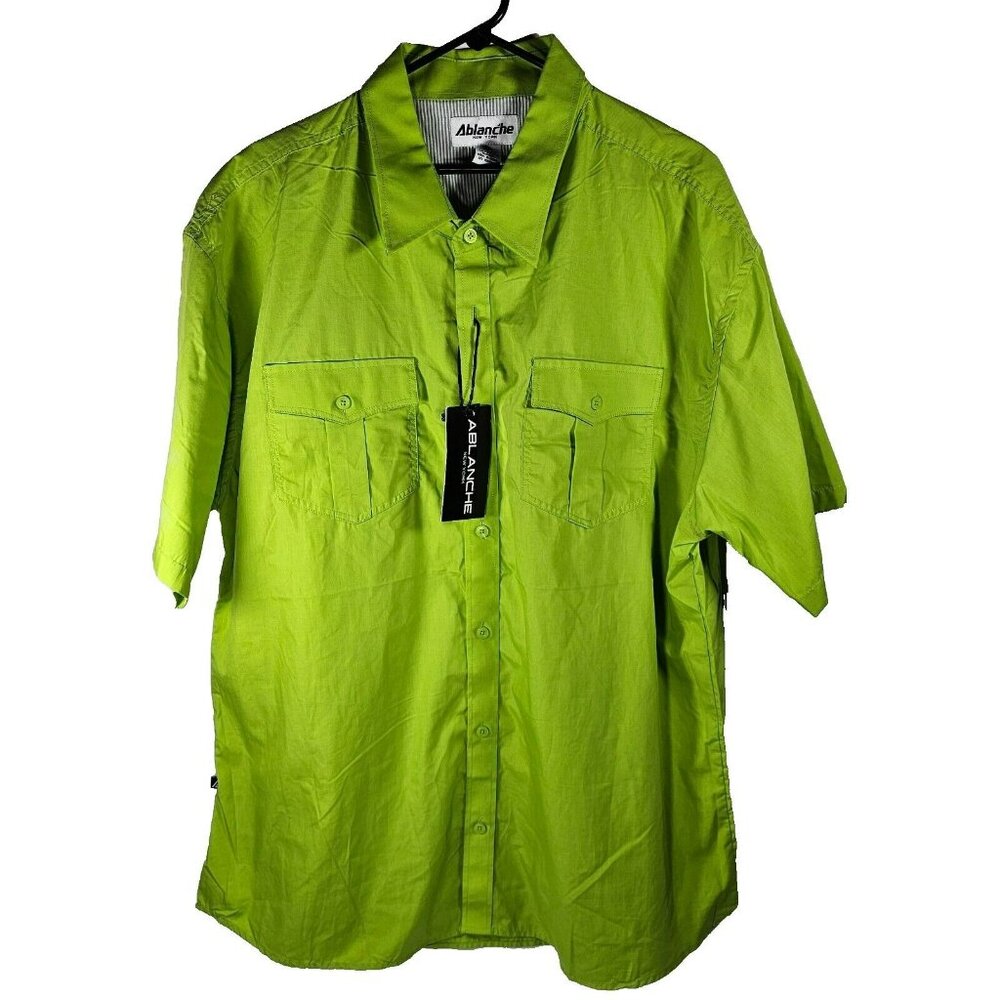 Vintage NWT Ablanche Short Sleeve Retro Button-Up Shirt Mens Size 3XL Lime Green